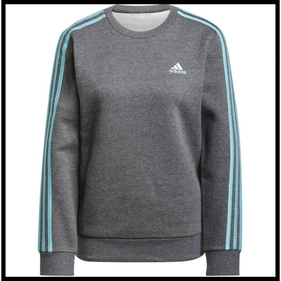 Adidas 3 Racing Stripes Crewneck Sweatshirt Shirt Top Gray Aqua Large - Picture 1 of 8